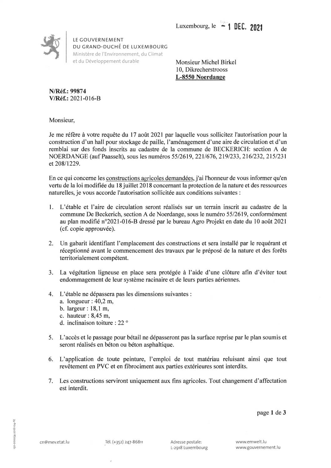 Environnement_Notification de decision pour le dossier 99874_Construction agricole à Noerdange-Nouveaux plans
