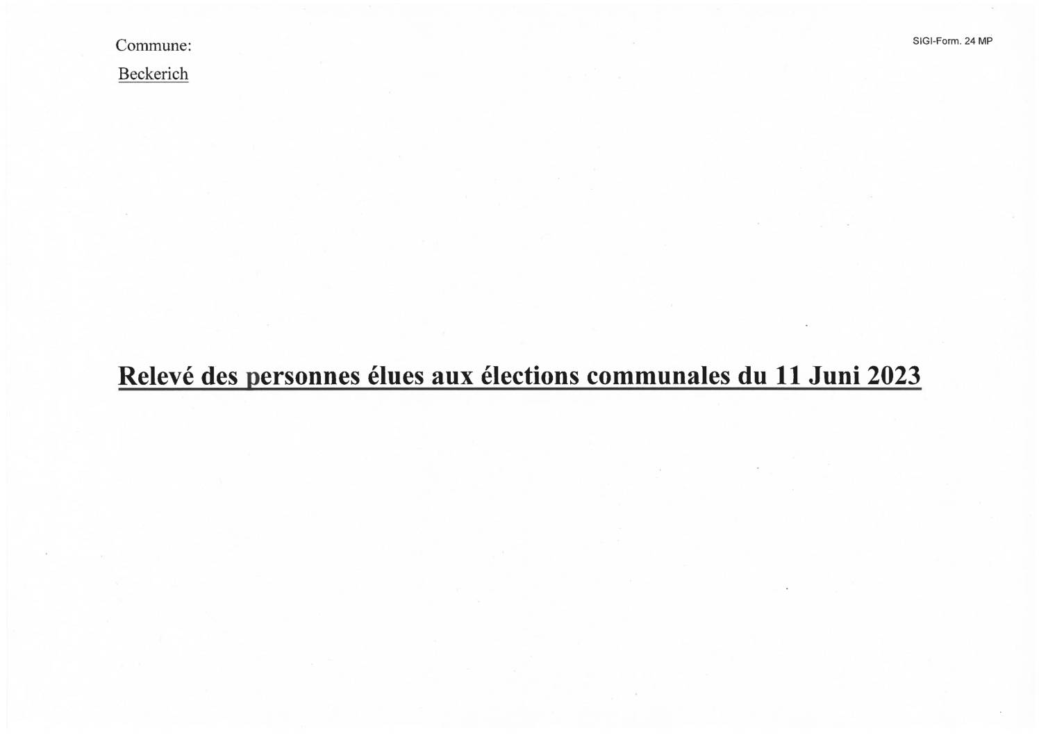 Relevé des personnes élues aux élections communales du 11 juin 2023